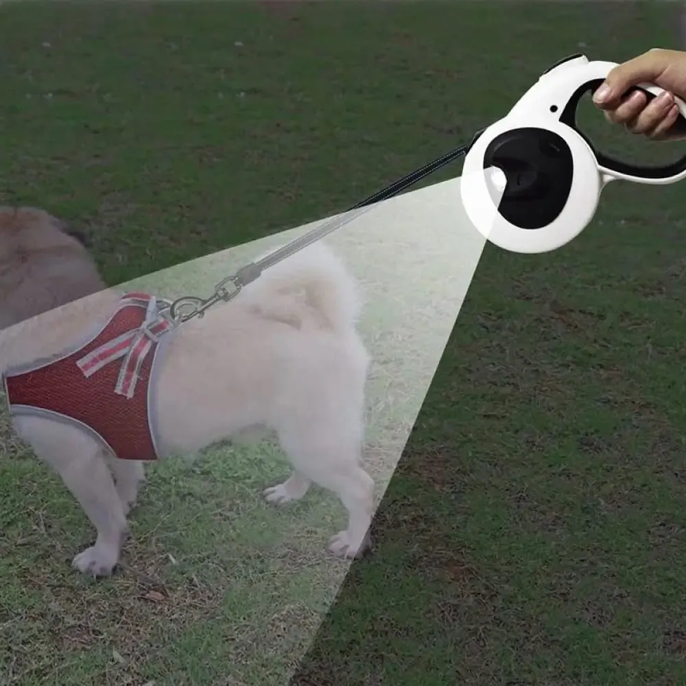 5m Retractable Led Flashlight Reflective no Tangle Dog Leash with Poop Bag Dispenser