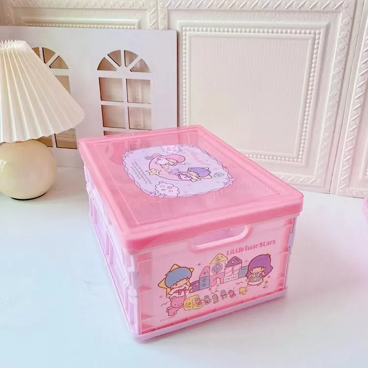 Cinnamoroll Kuromi My Melody Hello Kitty Little Twin Stars Inspired Plastic Foldable Organization Box with Lid Storage Crates