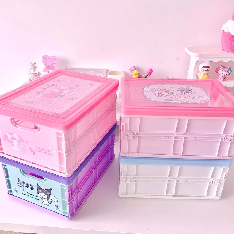 Cinnamoroll Kuromi My Melody Hello Kitty Little Twin Stars Inspired Plastic Foldable Organization Box with Lid Storage Crates