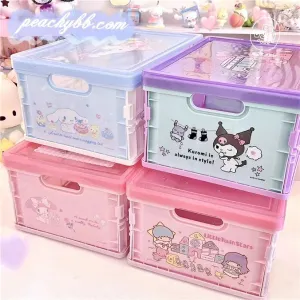 Cinnamoroll Kuromi My Melody Hello Kitty Little Twin Stars Inspired Plastic Foldable Organization Box with Lid Storage Crates