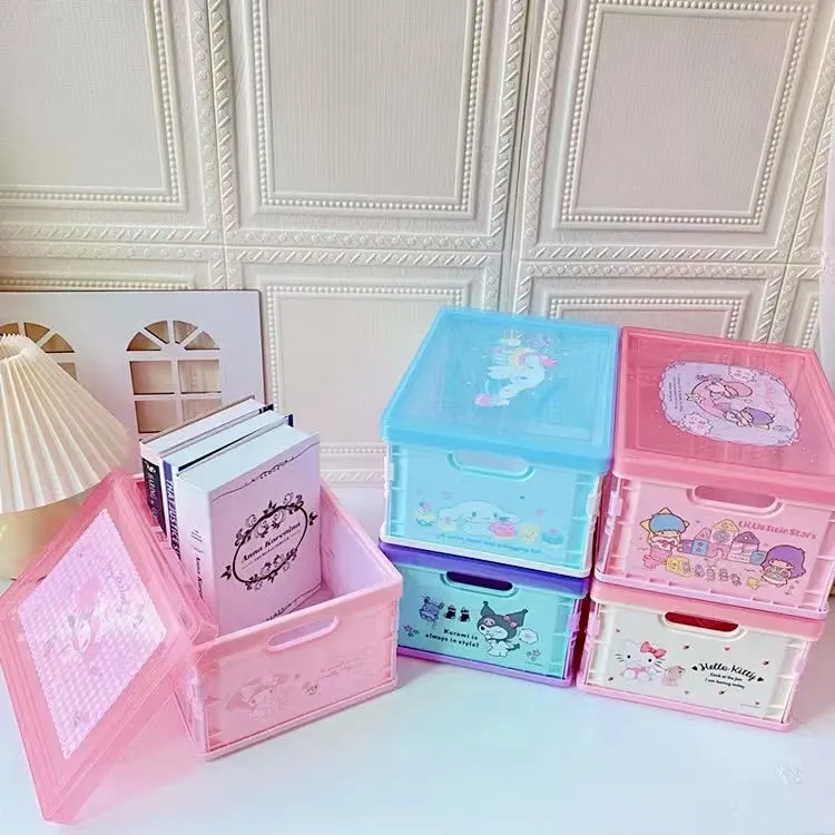 Cinnamoroll Kuromi My Melody Hello Kitty Little Twin Stars Inspired Plastic Foldable Organization Box with Lid Storage Crates