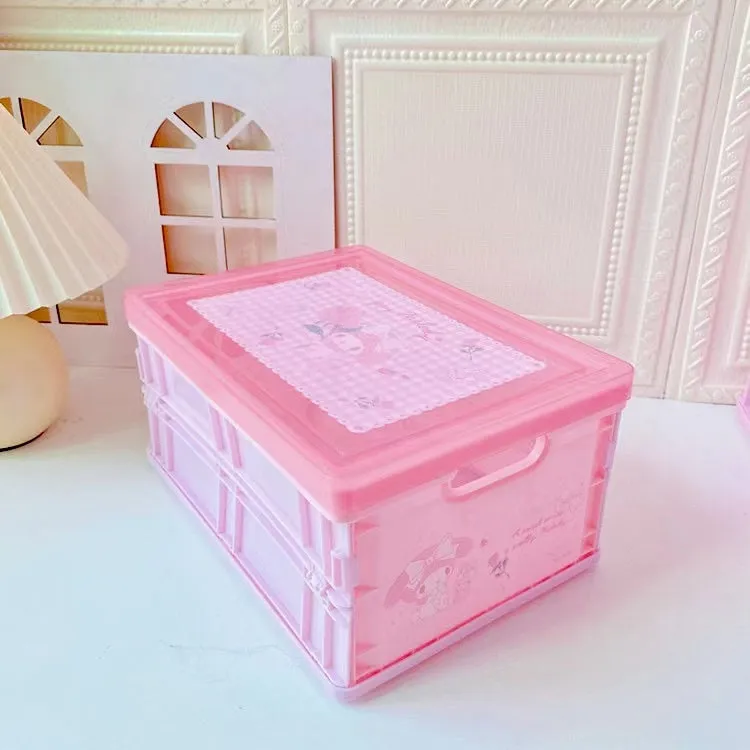 Cinnamoroll Kuromi My Melody Hello Kitty Little Twin Stars Inspired Plastic Foldable Organization Box with Lid Storage Crates