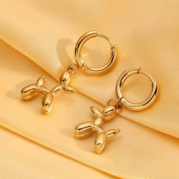 Cute 18K Gold Plated Stainless Steel-أقراط على شكل كلب