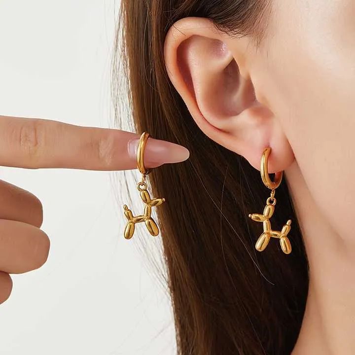 Cute 18K Gold Plated Stainless Steel-أقراط على شكل كلب