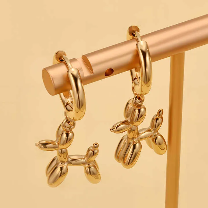 Cute 18K Gold Plated Stainless Steel-أقراط على شكل كلب