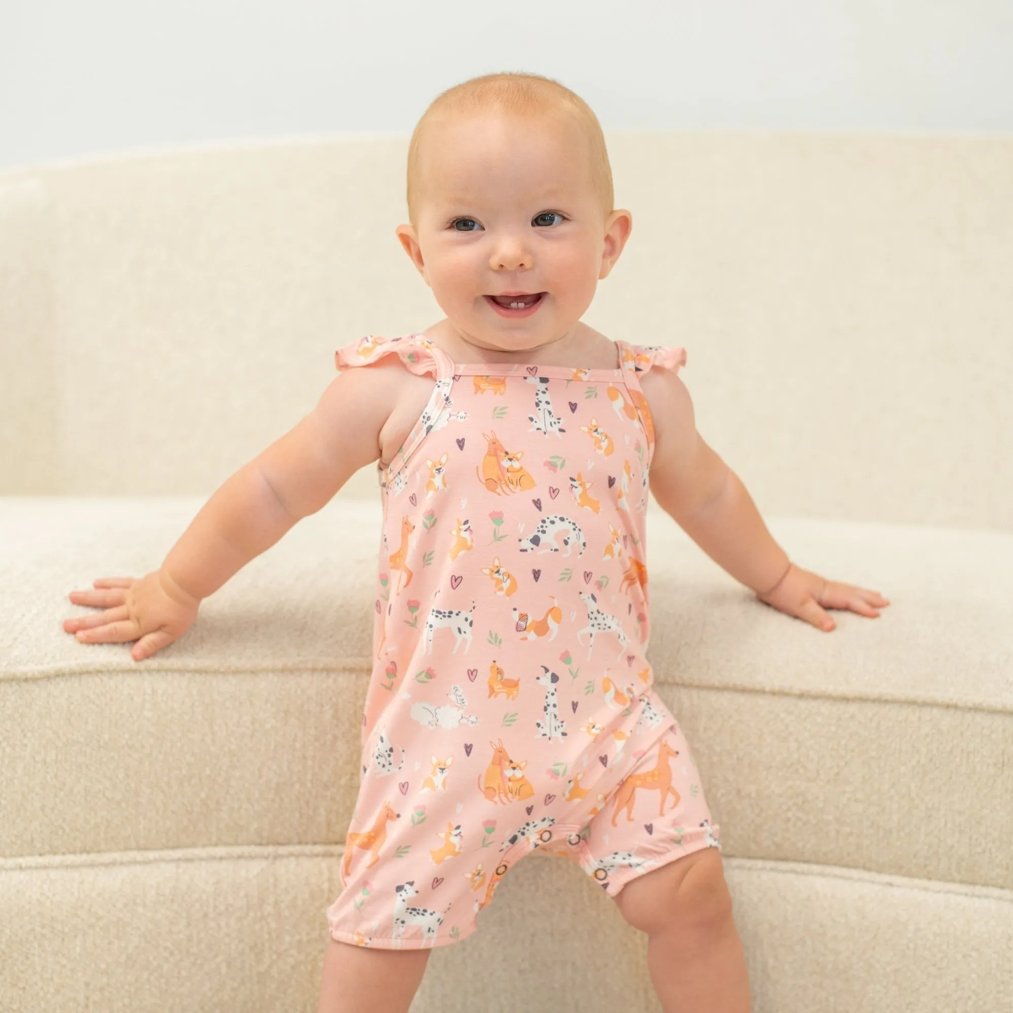 Dalmatian Poodle Puppy Flutter Sleeve Romper