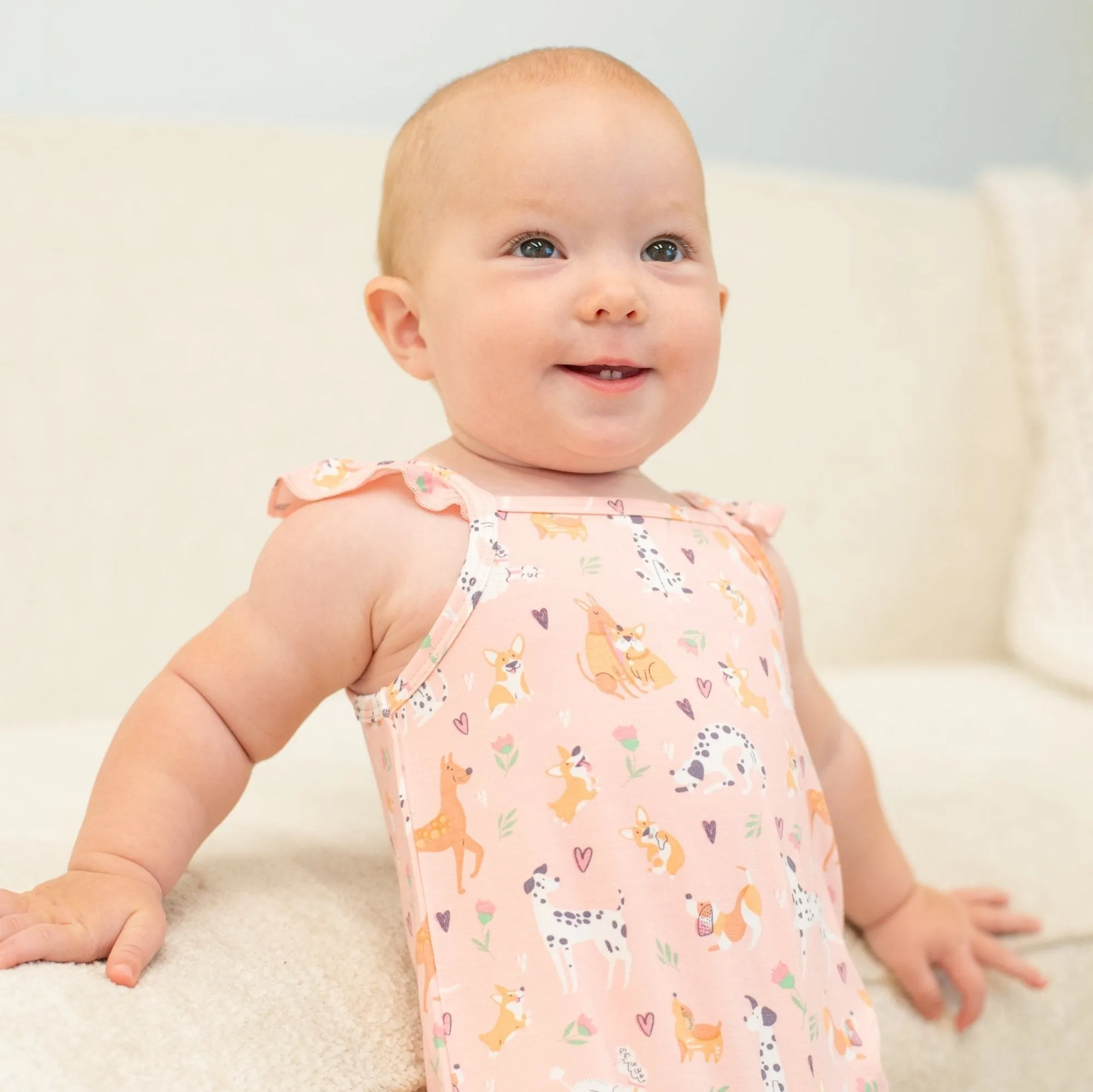 Dalmatian Poodle Puppy Flutter Sleeve Romper