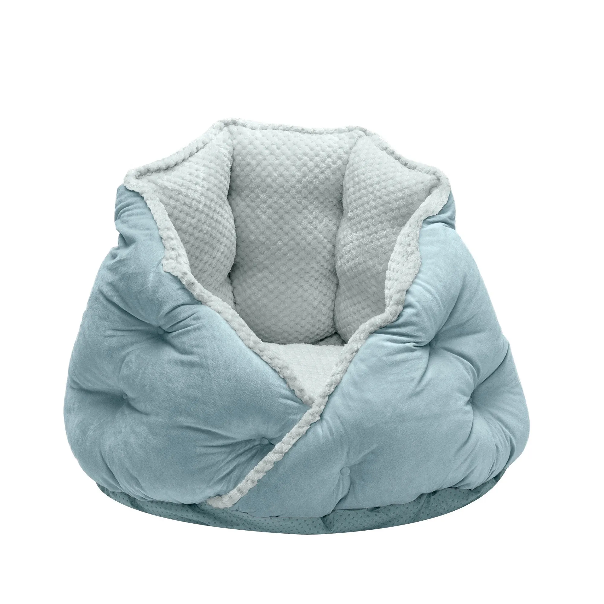 FurHaven Minky Faux Fur & Velvet Calming Hug Bed - Medium 24, Aquamarine