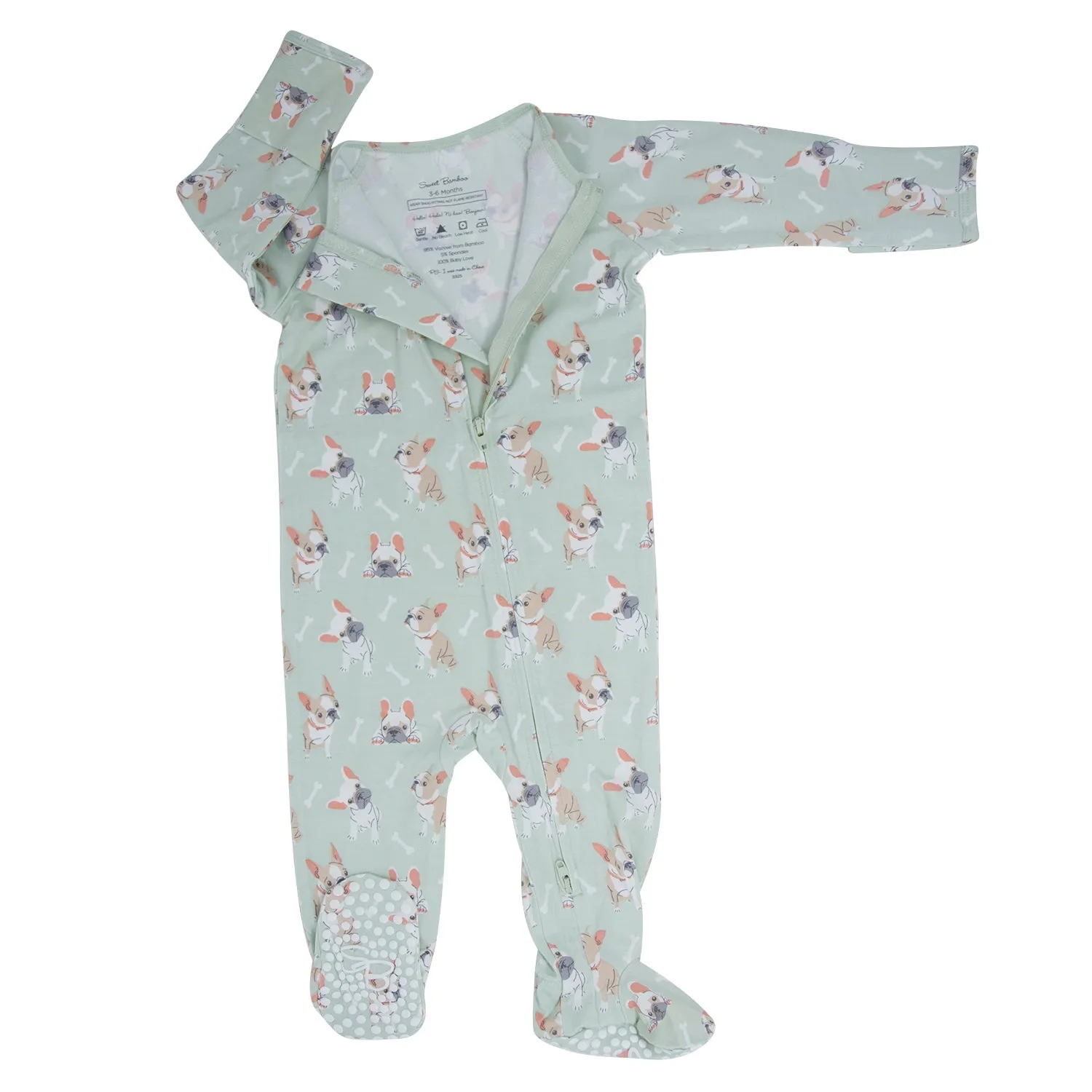 Mint Frenchie Puppy Zipper Footie