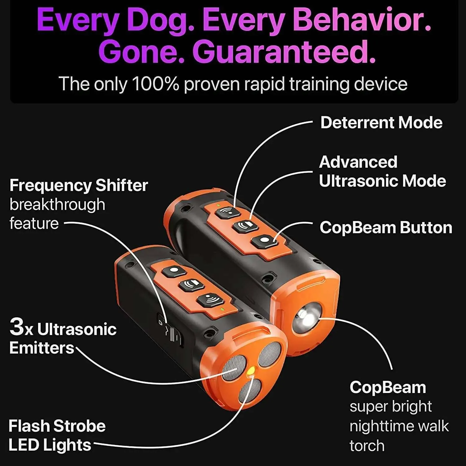 NPS ALPHA PRO Ultrasonic Dog Training & Bark Deterrent Device/ 3X Sonic emitters 50ft Range