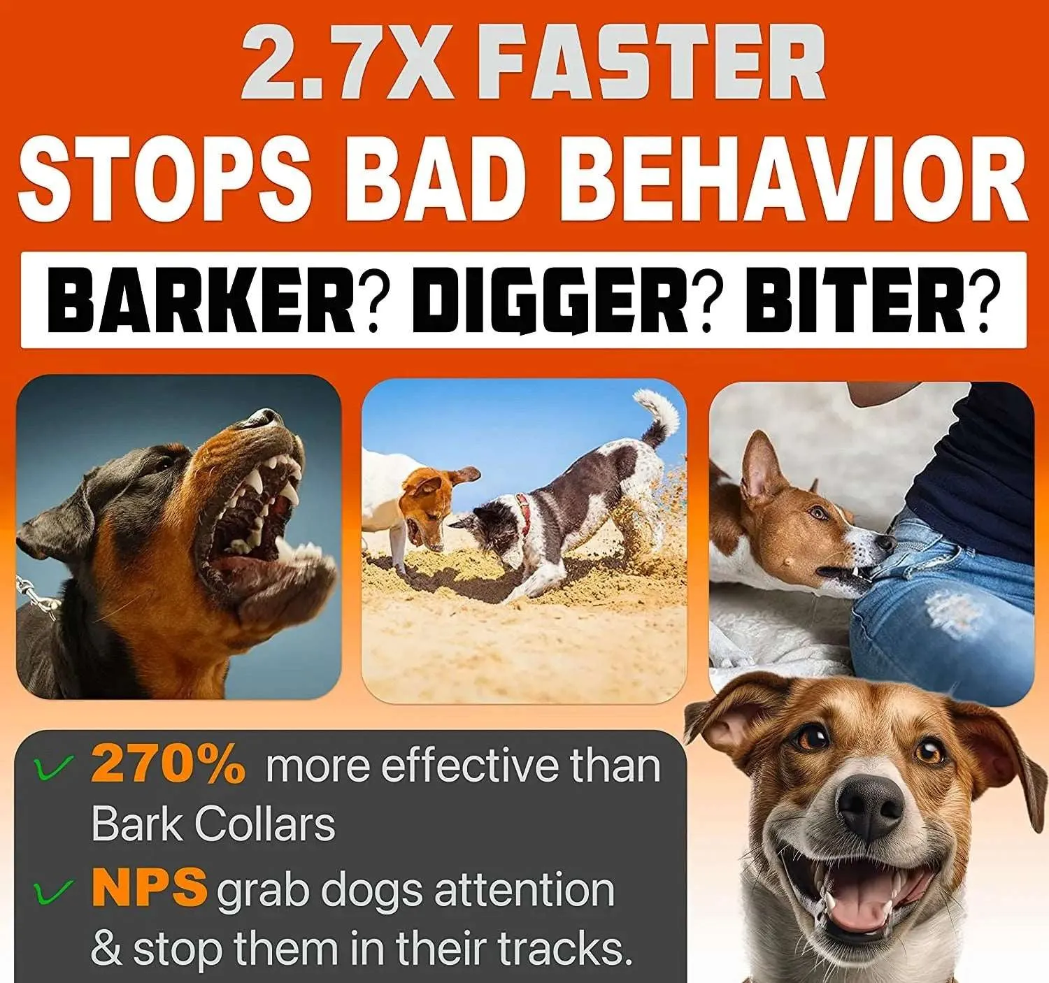 NPS ALPHA PRO Ultrasonic Dog Training & Bark Deterrent Device/ 3X Sonic emitters 50ft Range