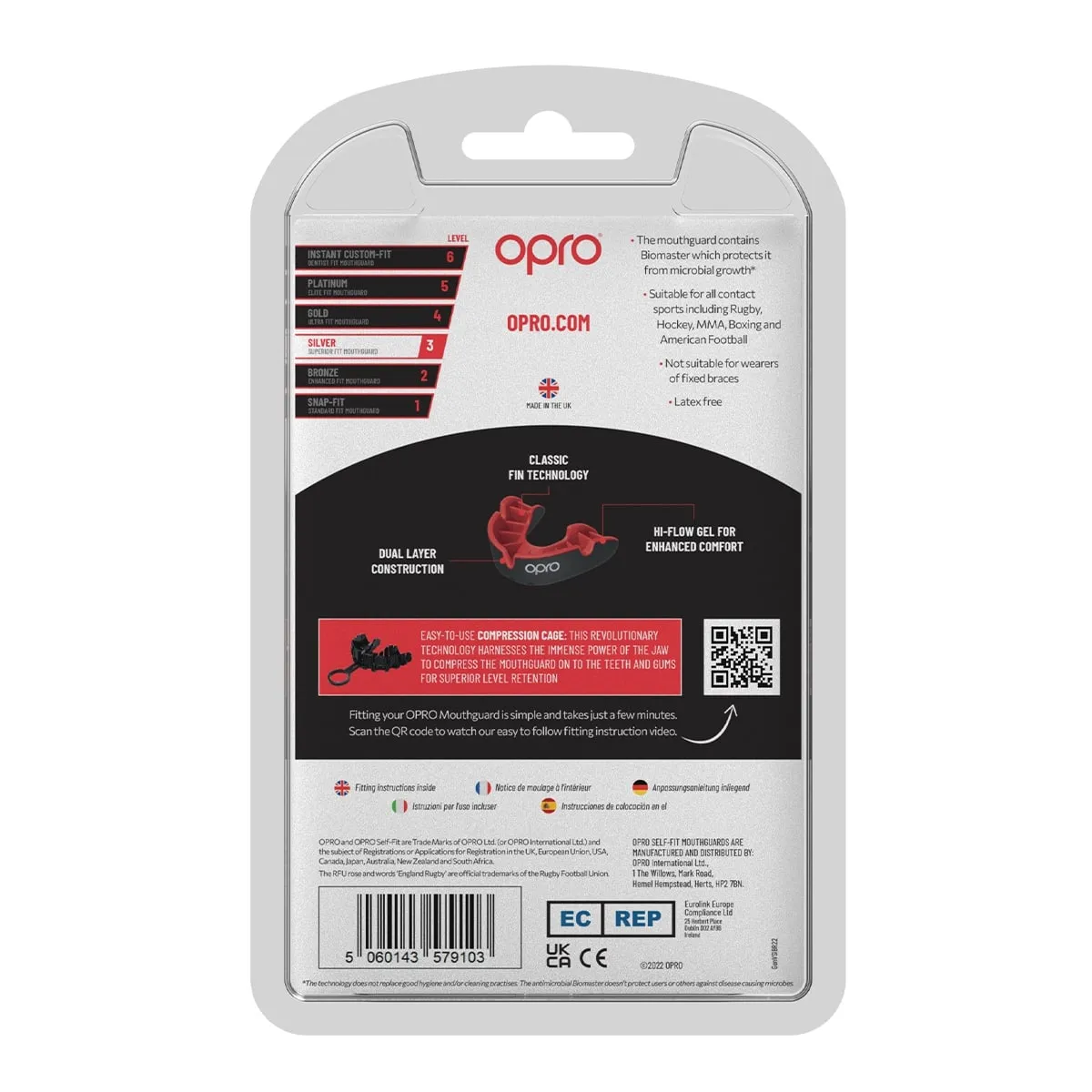 Opro Self - Fit Adult Silver Mouthguard - Black / Red